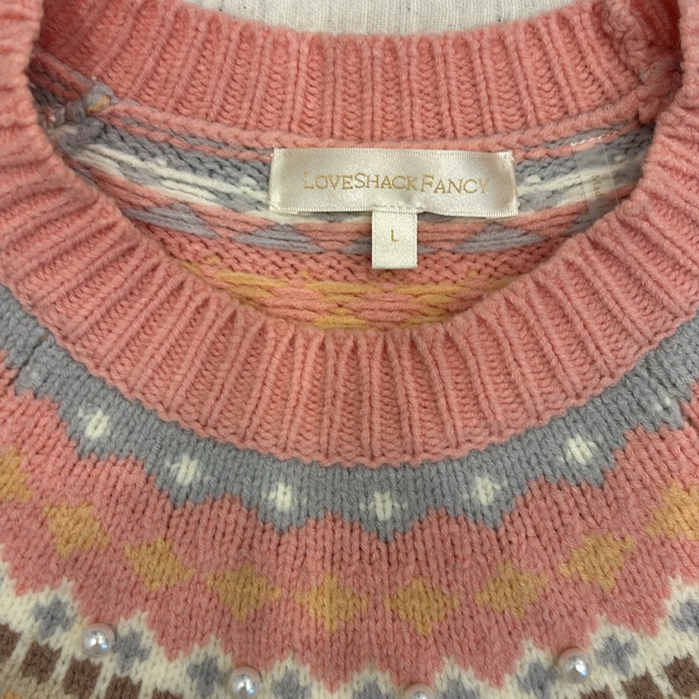 Loveshackfancy Pearl Embellished Sweater Size Large - Picture 3 of 6